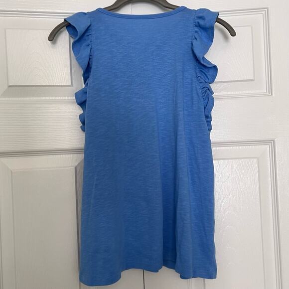 Loft Light Blue Ruffle Trim Sleeveless Shirt Size M - Picture 3 of 7